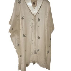 Silver Star Patterned Cream Dress, Poncho or Coverup